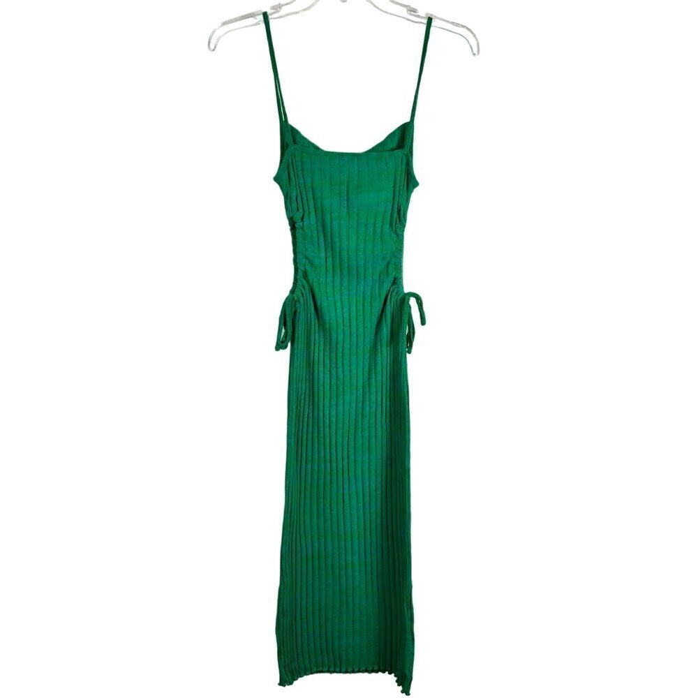 Zara Blue Green Strappy Ribbed Knit Cut Outs Midi Bodycon Dress Small - Picture 9 of 13